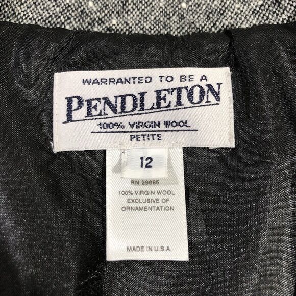 Pendleton Blazer Women 12 Petite Gray Heathered Plaid Virgin Wool Jacket VTG - Picture 2 of 8